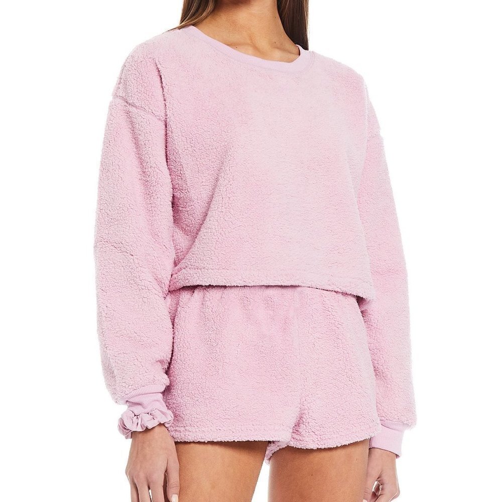 NWT Sundown by Splendid baby pink sherpa cropped sweater size S